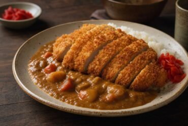 Crisp sliced chicken katsu with Japanese curry sauce over steamed rice.