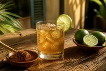 A chilled Cuban canchanchara cocktail with honey, lime, rum, and ice.