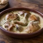 Georgian chkmeruli chicken in a creamy garlic sauce.