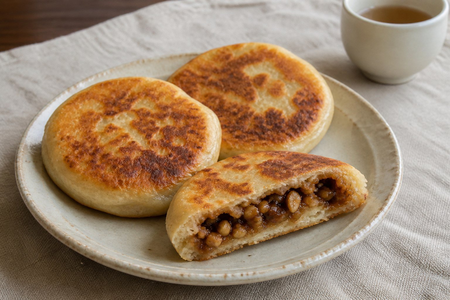 Korean hotteok pancakes with a warm brown sugar, cinnamon, walnut, and sesame filling.