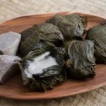 Samoan palusami parcels served with cooked taro.